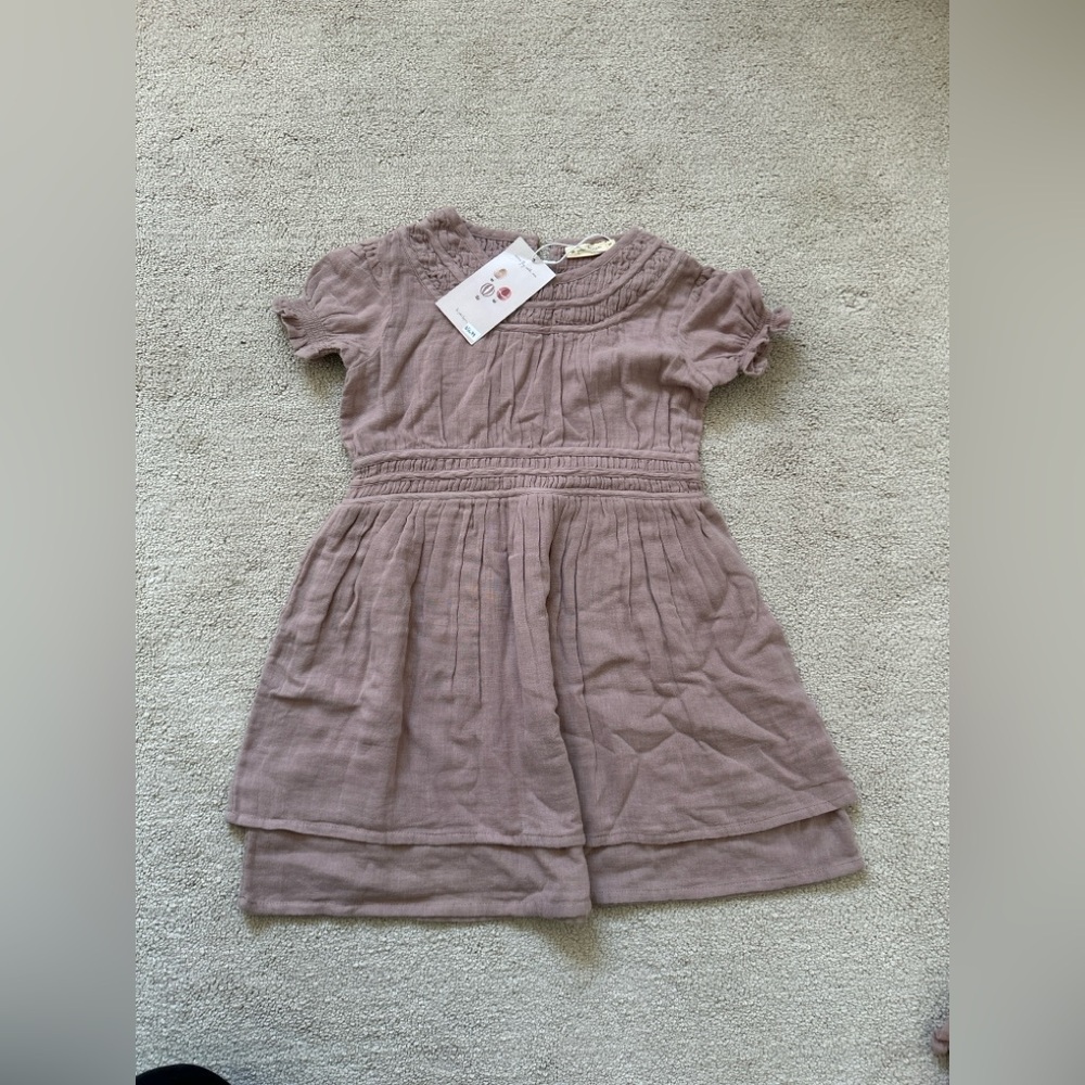 Kids Short Sleeve Tiered Dress in Dusty Mauve